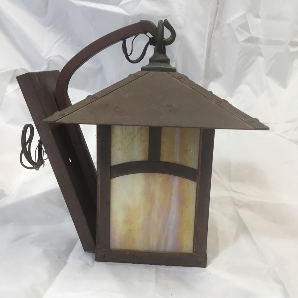 Arroyo Craftsman Iridescent Mica Glass Bronze Metal Wall Porch Pendant Light